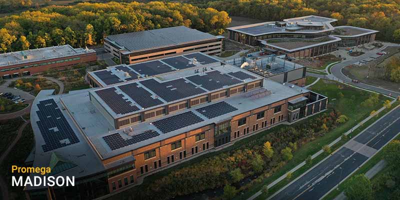 Solar Panels on three Promega Madison buildings